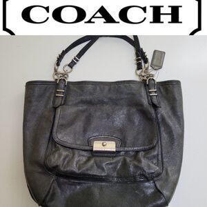 $698 COACH metallic black leather LIMITED Kristin Pinnacle LARGE TOTE BAG PURSE